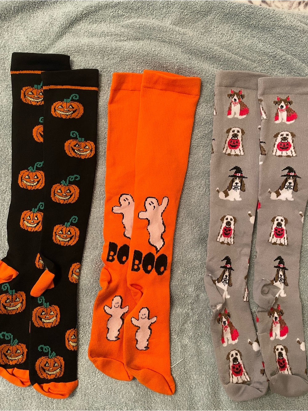Orange 'BOO' Halloween Compression Socks with Ghost Motif Three pairs.